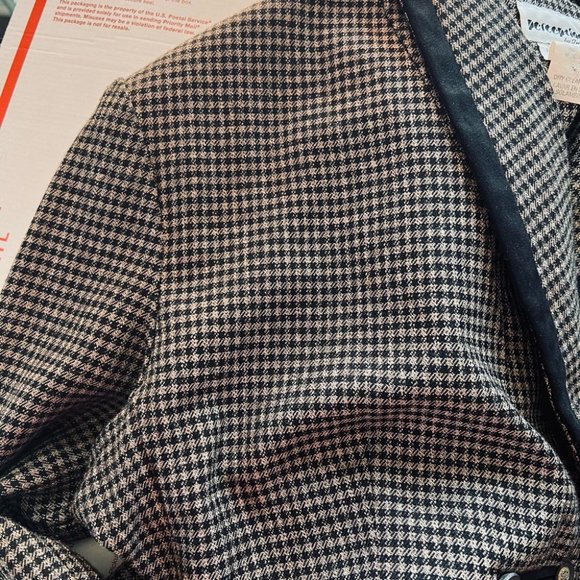 vtg 80s/90s brown & black houndstooth blazer 12 crop tailored horse girl preppy - Picture 6 of 6
